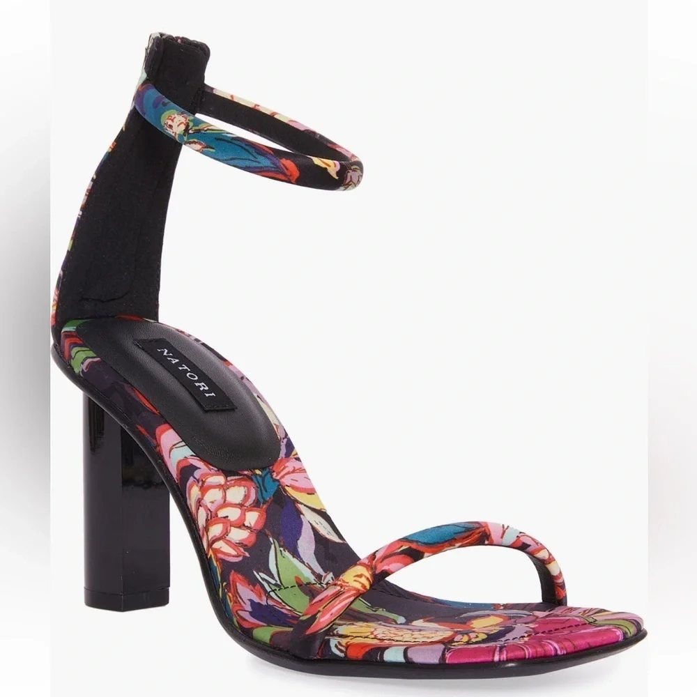 Natori Glow2 Square Toe Block Heel Floral Fabric Dress Sandals - Floral 5.5 M